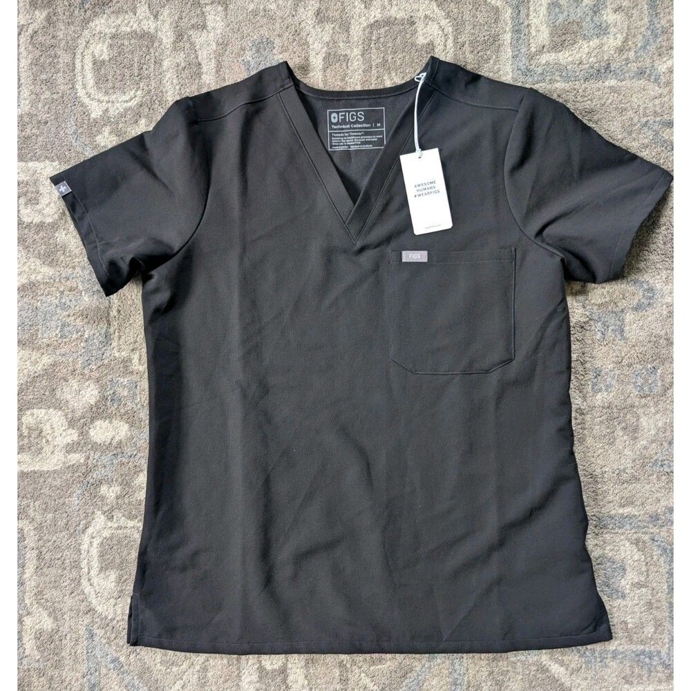 FIGS Technical Collection Women's Scrub Top Black Med Medical Nurse Doctor